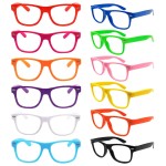 SUNOVELTIES 12 Pack Kids NO LENS Ultralight Square Costume Frame Glasses Neon Color Party Favors for Boys Girls Daily Outfit Accessories