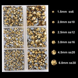 4000Pcs Mixed Size Hot Fix Round Crystals Gems Glass Stones Hotfix Flat Back Rhinestones (Mine Gold) 4000Pcs Mixed Size Hot Fix Round Crystals Gems Glass Stones Hotfix Flat Back Rhinestones (Mine Gold)