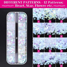 Holographic Nail Sequins with Nail Rhinestones for Nails, Audab Nail Glitter Sequins Nail Decals with Crystals AB Nail Gems Diamonds for Acrylic Nail Art Design and Decorations Holographic Nail Sequins with Nail Rhinestones for Nails, Audab Nail Glitter Sequins Nail Decals with Crystals AB Nail Gems Diamonds for Acrylic Nail Art Design and Decorations