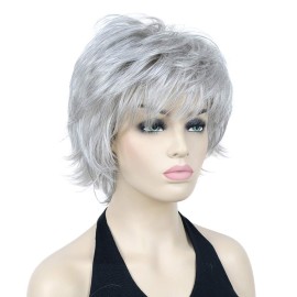Lydell Short Layered Shaggy Wavy Full Synthetic Wigs (51 Silver Gray)
