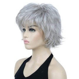 Lydell Short Layered Shaggy Wavy Full Synthetic Wigs (51 Silver Gray)