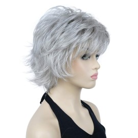 Lydell Short Layered Shaggy Wavy Full Synthetic Wigs (51 Silver Gray)