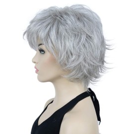 Lydell Short Layered Shaggy Wavy Full Synthetic Wigs (51 Silver Gray)