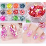 GBSTORE 12 Boxes/Set Nail Sequins Colorful Nail Rhinestones Studs Nail Glitter Sticker Decals 3D Nail Art Design, for Nail Art,Crafts, Eyes Makeup DIY Decoration (Ultra-Thin Irregular Sticker)