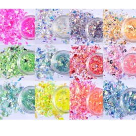 GBSTORE 12 Boxes/Set Nail Sequins Colorful Nail Rhinestones Studs Nail Glitter Sticker Decals 3D Nail Art Design, for Nail Art,Crafts, Eyes Makeup DIY Decoration (Ultra-Thin Irregular Sticker)