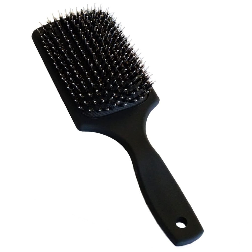 Everlong Hair Boar Bristle Brush, Black, Adds Shine & Promotes Hair Growth, Scalp Massage & Detangling, Safe for All Hair Types Extensions & Wigs, Matte Black Coated Ergonomic Handle