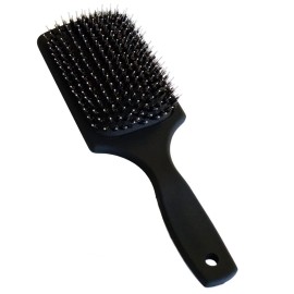 Everlong Hair Boar Bristle Brush, Black, Adds Shine & Promotes Hair Growth, Scalp Massage & Detangling, Safe for All Hair Types Extensions & Wigs, Matte Black Coated Ergonomic Handle