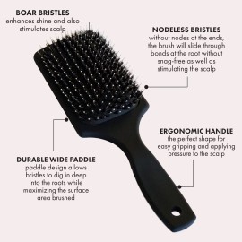 Everlong Hair Boar Bristle Brush, Black, Adds Shine & Promotes Hair Growth, Scalp Massage & Detangling, Safe for All Hair Types Extensions & Wigs, Matte Black Coated Ergonomic Handle