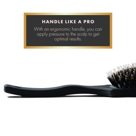 Everlong Hair Boar Bristle Brush, Black, Adds Shine & Promotes Hair Growth, Scalp Massage & Detangling, Safe for All Hair Types Extensions & Wigs, Matte Black Coated Ergonomic Handle