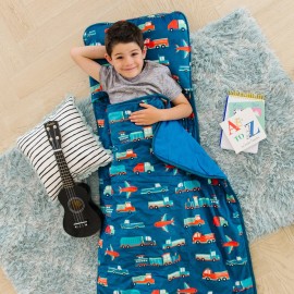 Wildkin Kids Plush Nap Mat - Soft, Cozy, Convenient for Daycare & Preschool - Transportation