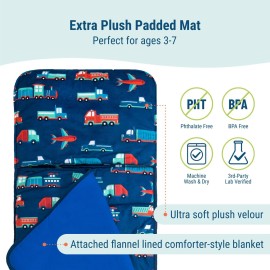 Wildkin Kids Plush Nap Mat - Soft, Cozy, Convenient for Daycare & Preschool - Transportation