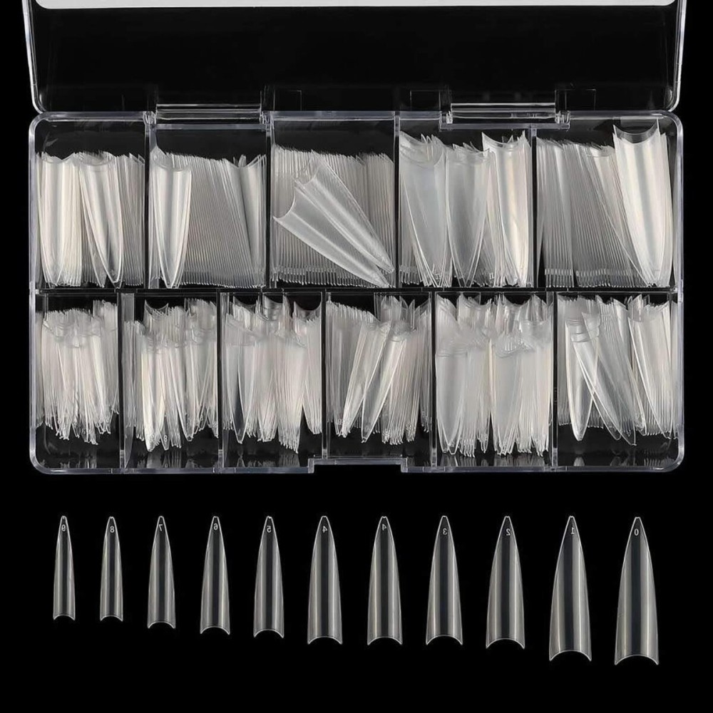 YIMART 500pcs Acrylic Medium Long Stiletto Nail Tips Easy Coffin Nails Sharp False Nail Art Tips For Nails Salon With Box (Clear)
