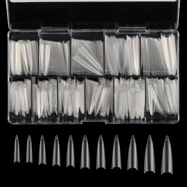 YIMART 500pcs Acrylic Medium Long Stiletto Nail Tips Easy Coffin Nails Sharp False Nail Art Tips For Nails Salon With Box (Clear)