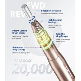 Airsee Studio Basic Electric Nail Drill, USB Portable Nail E File Machine for Professional Beginners, Manicure Pedicure Dremel Kit for Salon & Home Use, Gold