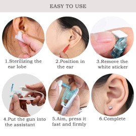 Lishae Ear Piercing Kit, 8 Pcs 4mm Disposable Self Ear Pericings Kit with Ear Studs and 1Pcs Piercing Gun Aid Pierce Kit Tool