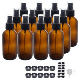 BPFY 12 Pack 4 oz Amber Glass Spray Bottles 4oz Fine Mist Spray Bottle For Essential Oils, Perfumes, Alcohol, Watering Flowers, Cosmetic Spray Bottle, Refillable Liquid Containers