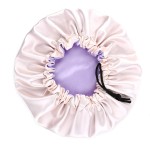 greatremy Kids Satin Bonnet Sleep Cap,Double Layer Soft Elastic Baby Satin Natural Hair Bonnets with Adjustable Drawstring for Girl Boy Infant Toddler Child Sleeping (Reversible Champagne/Purple)