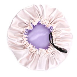 greatremy Kids Satin Bonnet Sleep Cap,Double Layer Soft Elastic Baby Satin Natural Hair Bonnets with Adjustable Drawstring for Girl Boy Infant Toddler Child Sleeping (Reversible Champagne/Purple)