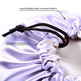 greatremy Kids Satin Bonnet Sleep Cap,Double Layer Soft Elastic Baby Satin Natural Hair Bonnets with Adjustable Drawstring for Girl Boy Infant Toddler Child Sleeping (Reversible Champagne/Purple)