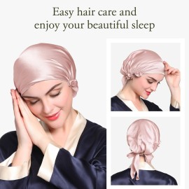 LilySilk Silk Bonnet for Sleeping Womens Sleep Cap 100% 19MM Mulberry Silk for Long Curly Hair Adjustable Stretchy Rosy Pink