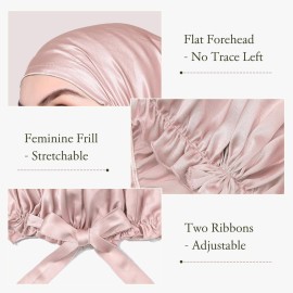 LilySilk Silk Bonnet for Sleeping Womens Sleep Cap 100% 19MM Mulberry Silk for Long Curly Hair Adjustable Stretchy Rosy Pink