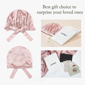 LilySilk Silk Bonnet for Sleeping Womens Sleep Cap 100% 19MM Mulberry Silk for Long Curly Hair Adjustable Stretchy Rosy Pink