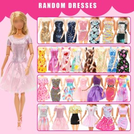 57 PCS Doll Clothes and Accessories 3 Wedding Gowns 3 Tops 3 Pants 3 Fashion Dresses 1 Evening Dresses 2 Swimsuits Bikini 6 Braces Skirt 10 Hangers 15 Shoes and 14 Accessories Toys for 11.5 inch Doll