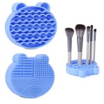 Silicone Makeup Brush Cleaning Mat with Brush Drying Holder, 2 in 1 Make Up Brush Cleaner Pad, Portable Travel Makeup Brush Scrubber Mat Cleaning Tool, Blue