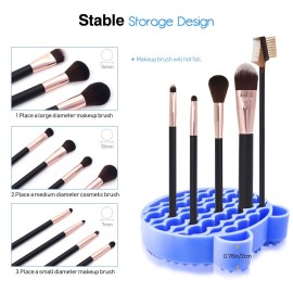 Silicone Makeup Brush Cleaning Mat with Brush Drying Holder, 2 in 1 Make Up Brush Cleaner Pad, Portable Travel Makeup Brush Scrubber Mat Cleaning Tool, Blue