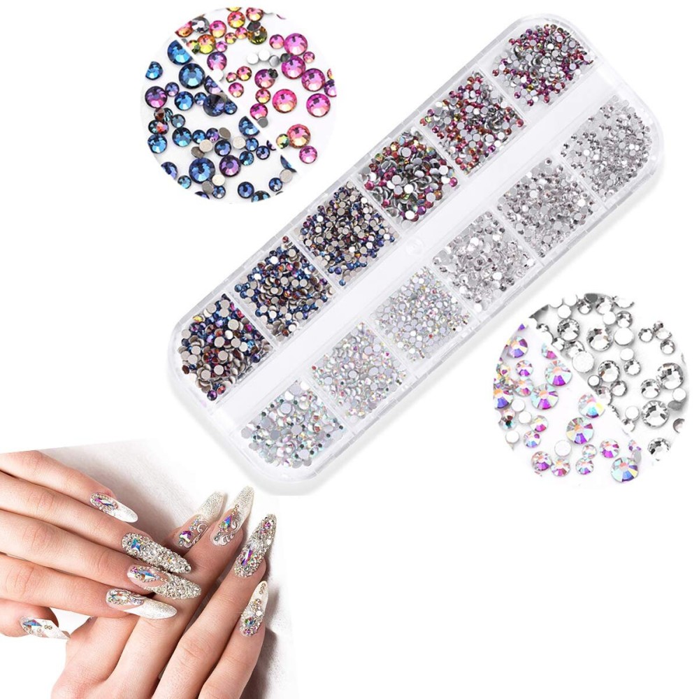 GBSTORE Nail Art Crystal Rhinestones,3D AB Glass Rhinestones, Nail Art Studs Nail Sequins For DIY Nails Art Clothes Shoes Crafts Decorations, Mixed Size and Colors,Approx1440-2080Pcs (Silver) GBSTORE Nail Art Crystal Rhinestones,3D AB Glass Rhinestones, Nail Art Studs Nail Sequins For DIY Nails Art Clothes Shoes Crafts Decorations, Mixed Size and Colors,Approx1440-2080Pcs (Silver)