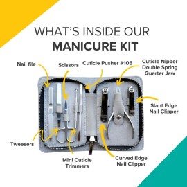 Rui Smiths Pro Stainless Steel 8-Piece Manicure Kit For Home And Salon With Professional Precision Cuticle Nipper And Metal Pusher Style No. 105