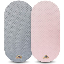 BlueSnail Soft and Strechy Minky Bassinet Fitted Sheet, Cradle Sheets for Bassinet Pad/Mattress 2pk (Bassinet, Pink+Gray)