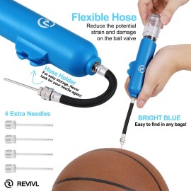 Ball Pump for Sports Balls - 5 Needles - Basketball Pump, Soccer Ball Pump - Air Pump for Balls, Volleyball, Football Accessories Equipment - Hand Pump for Inflatables - Never Lose Pin with Holder
