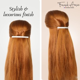 French Amie Long and Thin Frost White Large 4 Handmade Celluloid Automatic Hair Clip Barrette for Women and Girls (Frost White) French Amie Long and Thin Frost White Large 4 Handmade Celluloid Automatic Hair Clip Barrette for Women and Girls (Frost White)