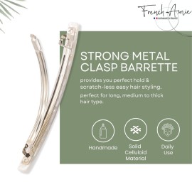French Amie Long and Thin Frost White Large 4 Handmade Celluloid Automatic Hair Clip Barrette for Women and Girls (Frost White) French Amie Long and Thin Frost White Large 4 Handmade Celluloid Automatic Hair Clip Barrette for Women and Girls (Frost White)