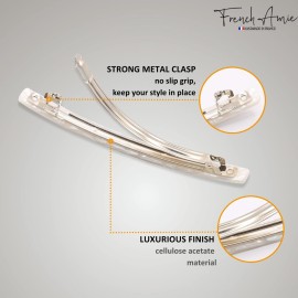 French Amie Long and Thin Frost White Large 4 Handmade Celluloid Automatic Hair Clip Barrette for Women and Girls (Frost White) French Amie Long and Thin Frost White Large 4 Handmade Celluloid Automatic Hair Clip Barrette for Women and Girls (Frost White)