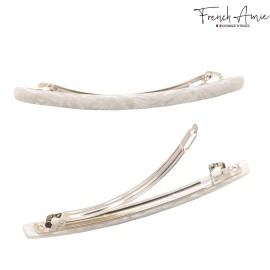 French Amie Long and Thin Frost White Large 4 Handmade Celluloid Automatic Hair Clip Barrette for Women and Girls (Frost White) French Amie Long and Thin Frost White Large 4 Handmade Celluloid Automatic Hair Clip Barrette for Women and Girls (Frost White)