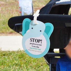 Elephant Baby Dont Touch Sign Car Seat Cover & Stroller Tag - 2 Set Vinyl Hard Board Baby Basket Tag with Hanging Straps