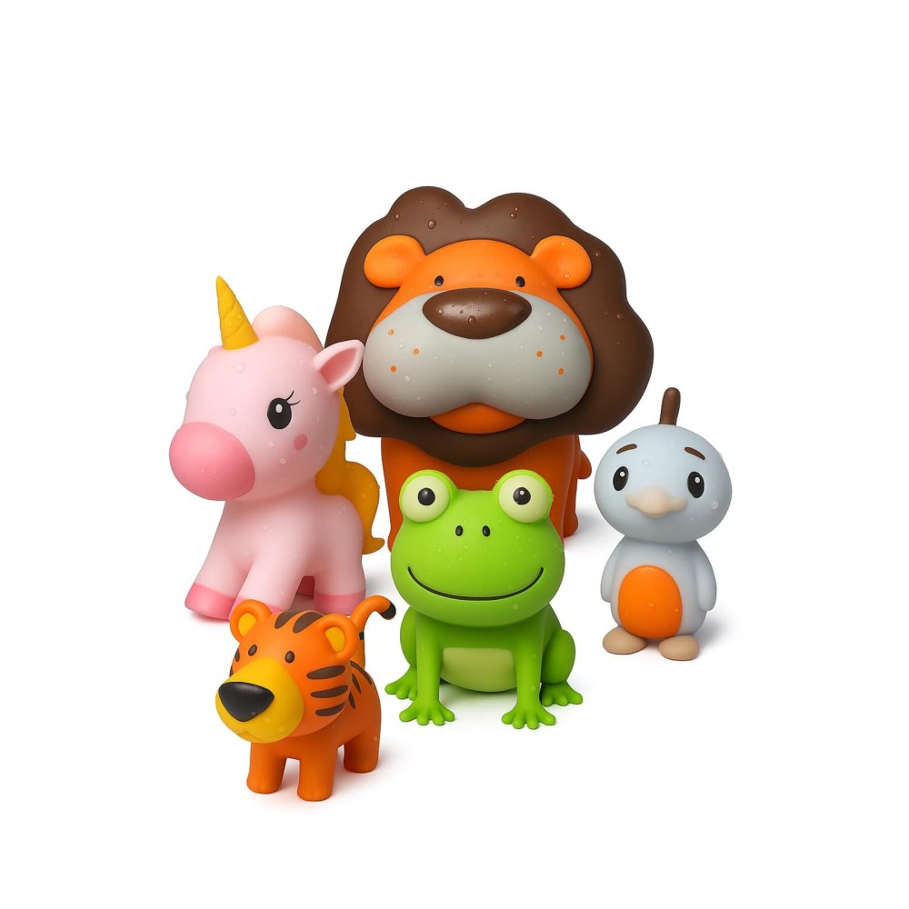SplashEZ Animal Bath Toys | Mold Free Bath Toys for Kids & Toddlers with No Hole for Water | Lion & Friends Ideal Size for Little Hands | Safe, Durable for Baby Tub Pool Boys Girls Ages 0 & Up, 5-pack
