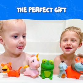 SplashEZ Animal Bath Toys | Mold Free Bath Toys for Kids & Toddlers with No Hole for Water | Lion & Friends Ideal Size for Little Hands | Safe, Durable for Baby Tub Pool Boys Girls Ages 0 & Up, 5-pack