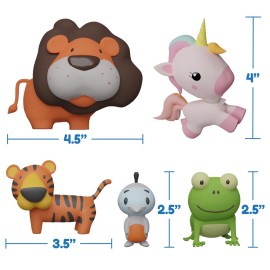 SplashEZ Animal Bath Toys | Mold Free Bath Toys for Kids & Toddlers with No Hole for Water | Lion & Friends Ideal Size for Little Hands | Safe, Durable for Baby Tub Pool Boys Girls Ages 0 & Up, 5-pack