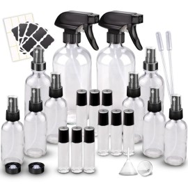 Loretoy Glass Spray Bottle Kit10 (216 oz, 24 oz, 62 oz), 910 ml Roller Bottles, Anti UV, Multi Size and Versatile, Suitable for Aromatherapy, Facial Moisturizing, Watering, etc.(Clear)
