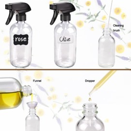 Loretoy Glass Spray Bottle Kit10 (216 oz, 24 oz, 62 oz), 910 ml Roller Bottles, Anti UV, Multi Size and Versatile, Suitable for Aromatherapy, Facial Moisturizing, Watering, etc.(Clear)