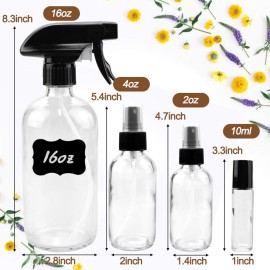 Loretoy Glass Spray Bottle Kit10 (216 oz, 24 oz, 62 oz), 910 ml Roller Bottles, Anti UV, Multi Size and Versatile, Suitable for Aromatherapy, Facial Moisturizing, Watering, etc.(Clear)
