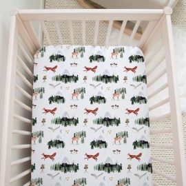 Crib Sheets Neutral - Fitted Baby Crib Sheets Bed for Girl Boy - 2 Pack Standard & Toddler Mattress (Woodland Forest Animals) - Buttery Soft Organic Cotton Blend