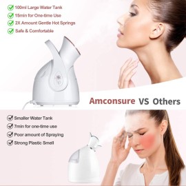 Facial Steamer, Amconsure Nano Ionic Face Steamer for Home, 100ML Warm Mist Humidifier for Women Moisturizing, Unclogs Pores-Bonus Stainless Steel Skin Kit and 2 Face Scrubbers Facial Steamer, Amconsure Nano Ionic Face Steamer for Home, 100ML Warm Mist Humidifier for Women Moisturizing, Unclogs Pores-Bonus Stainless Steel Skin Kit and 2 Face Scrubbers