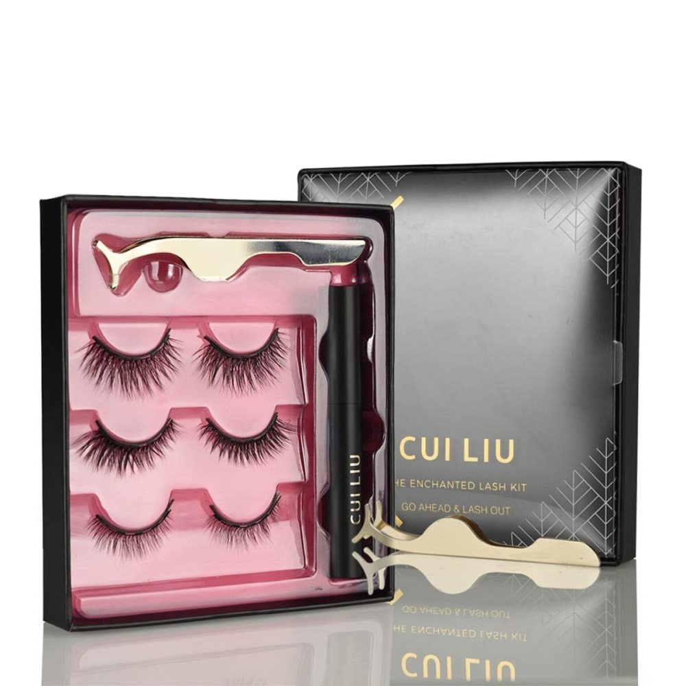 Magnetic Eyelashes and Eyeliner Kit - Enchanted Magnetic Lash in a Set of 3 Natural, Glam, and Dramatic Lashes - Easy Application Tweezers Included