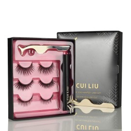 Magnetic Eyelashes and Eyeliner Kit - Enchanted Magnetic Lash in a Set of 3 Natural, Glam, and Dramatic Lashes - Easy Application Tweezers Included