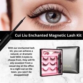 Magnetic Eyelashes and Eyeliner Kit - Enchanted Magnetic Lash in a Set of 3 Natural, Glam, and Dramatic Lashes - Easy Application Tweezers Included