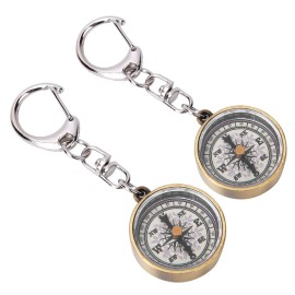 Keychain Compass, Pack of 2 Vintage Style Zinc Alloy Pocket Compass Navigation Tool for Outdoor Camping Hiking